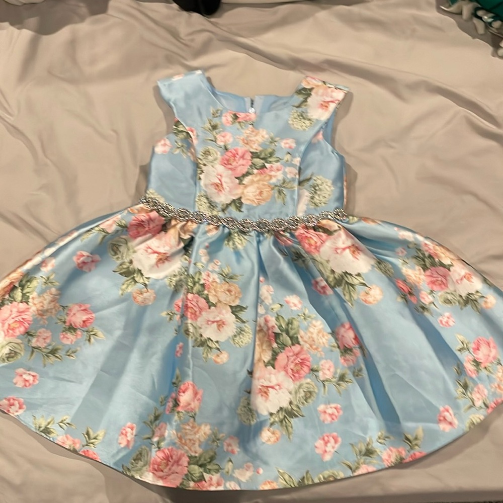Rare Editions Blue Floral Kids Formal Dress